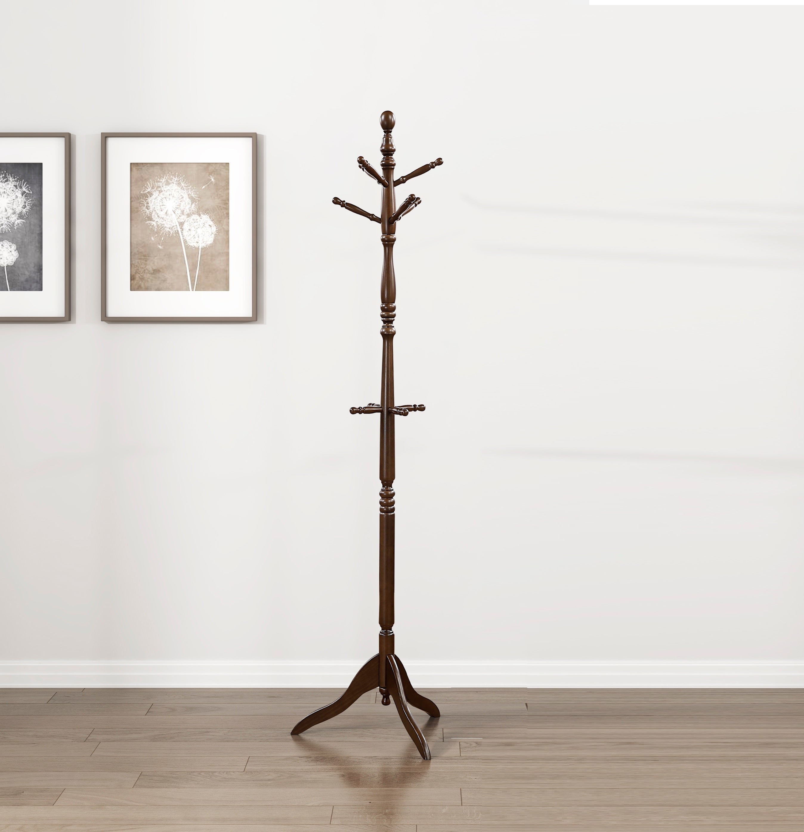 Dark Brown Finish Classic Coat Rack Solid Wood, 10 Hooks Coat Hanger Stand Entryway Home Furniture 1pc - Grand Goldman Shop