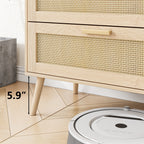 Rattan 6 Drawers Chest Of Dressers For Bedroom,  Modern 6 Drawer Dresser,  Wide Chest Of Drawers With Wood Handles,  Rattan Dresser Storage Cabinet For Living Room,  Bedroom,  Hallway - Grand Goldman Shop