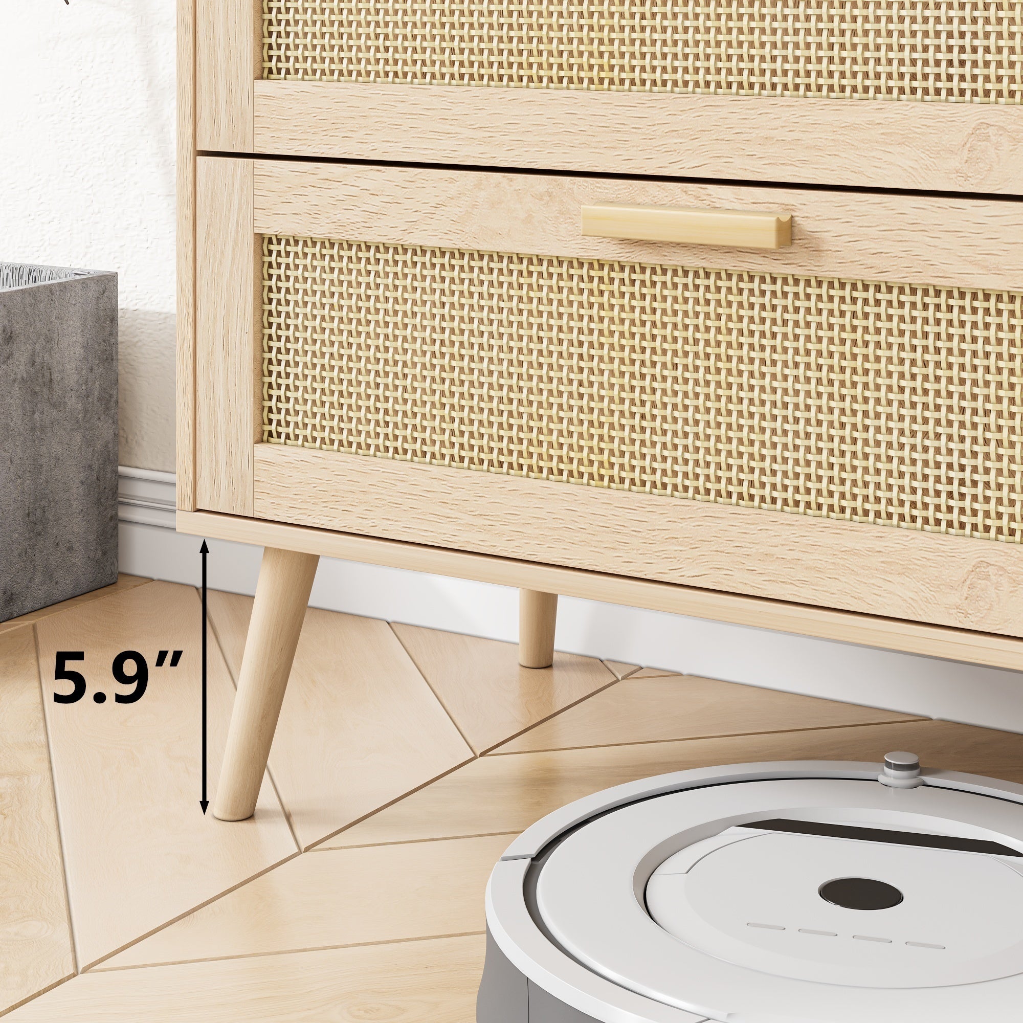 Rattan 6 Drawers Chest Of Dressers For Bedroom,  Modern 6 Drawer Dresser,  Wide Chest Of Drawers With Wood Handles,  Rattan Dresser Storage Cabinet For Living Room,  Bedroom,  Hallway - Grand Goldman Shop