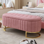 Elegant Upholstered Velvet Storage Ottoman with Button-Tufted,Storage Bench with Metal Legs for Bedroom,Living Room,Fully Assembled Except Legs,Pink - Grand Goldman Shop