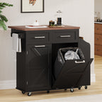 K&K 47.2' Farmhouse Kitchen Island with Drop Leaf, Kitchen Storage Island with Removable Side Racks, Two Drawers, Rolling Kitchen Cart on Wheels with Towel Rack, for Home, Kitchen, Dining Room, Black - Grand Goldman Shop