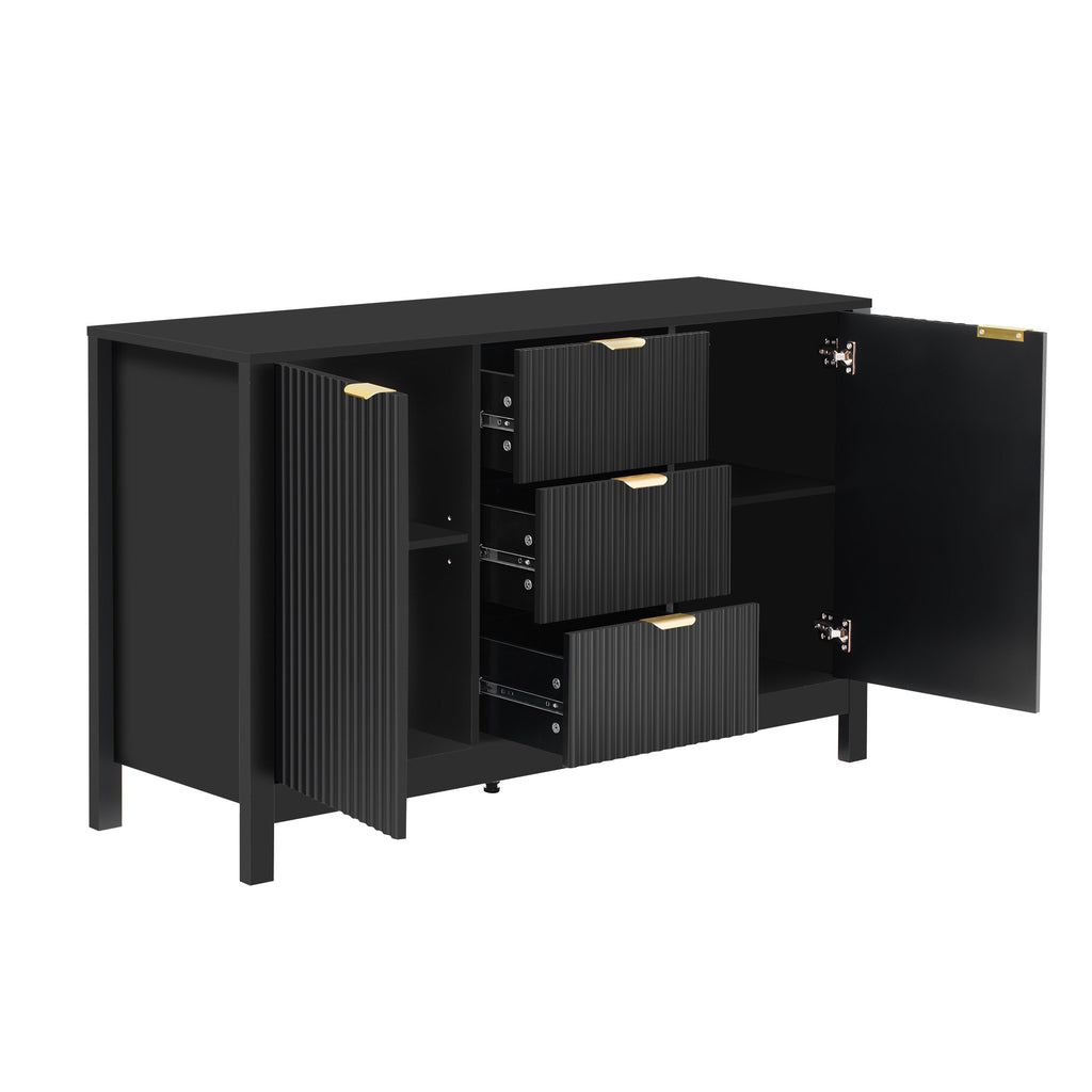 U_STYLE Sideboard with Wave Design - 3 Adjustable Shelves, 3 Drawers & Soft-Close Doors, Storage Console Table with Metal Handles, Suitable for Study, Hallway and Living Room, 3 Colors - Grand Goldman Shop