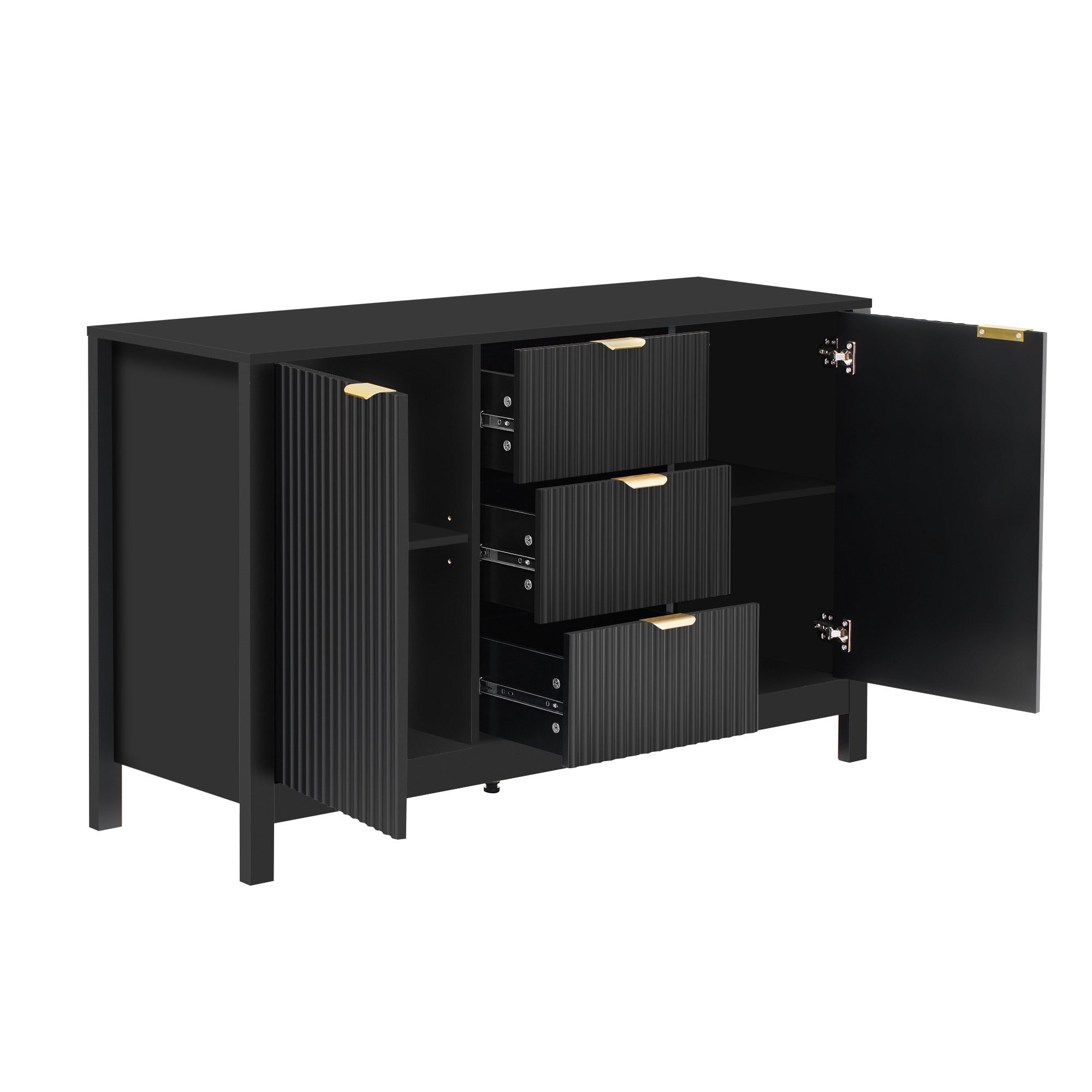 U_STYLE Sideboard with Wave Design - 3 Adjustable Shelves, 3 Drawers & Soft-Close Doors, Storage Console Table with Metal Handles, Suitable for Study, Hallway and Living Room, 3 Colors - Grand Goldman Shop