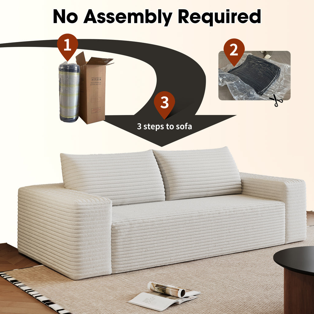 71' 3Setaser Sofa,Corduroy Fabric,Deep Seat Couches,Comfy Loveseat Sofa,No Assembly,1pcs for Living room, Bedroom,Conference room ,Apartment,White - Grand Goldman Shop
