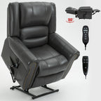 Power Lift Recliner Chair Heat Massage Dual Motor Infinite Position Up to 350 LBS, Faux Leather, Heavy Duty Motion Mechanism with USB Ports, Grey - Grand Goldman Shop
