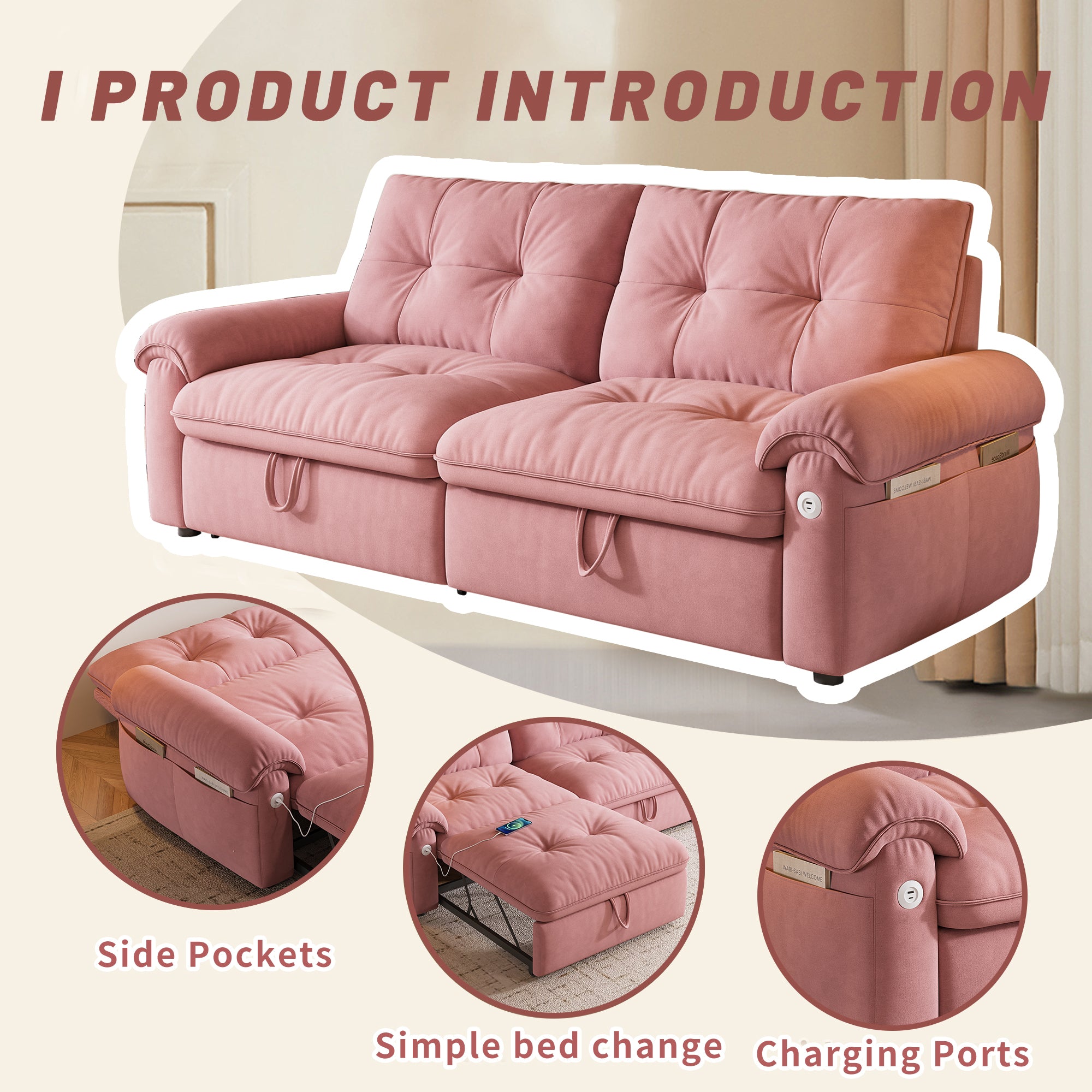 W3820S00026, a 77-inch convertible sofa bed, and a 2-in-1 piece suitable for both sitting and lying. Made of cloud-like fabric, it is applicable to living rooms, bedrooms and apart - Grand Goldman Shop