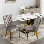 Nikki Collection Modern, High-end Tufted Solid Wood Contemporary Velvet Upholstered Dining Chair with Golden Stainless Steel Plating Legs,Nailhead Trim,Set of 2,Gray and Gold, SW1601GY - Grand Goldman Shop