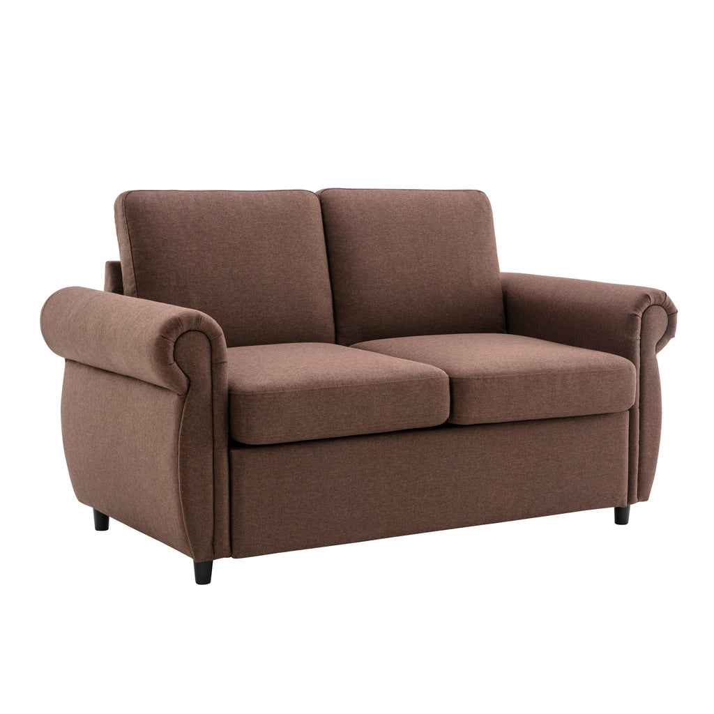 Orisfur Pull Out Sofa Bed Loveseat Sleeper with Twin Size Memory Mattress, USB Ports, Brown Linen, 57.9' - Grand Goldman Shop
