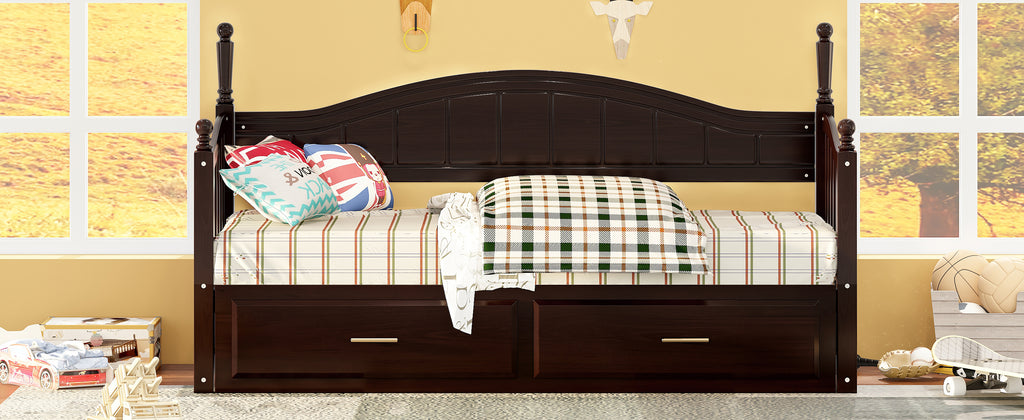Wooden Twin Size Daybed with Twin Size Trundle, Extendable Daybed with Two Storage Drawers, Espresso(Expected Arrival Time:9.12) - Grand Goldman Shop