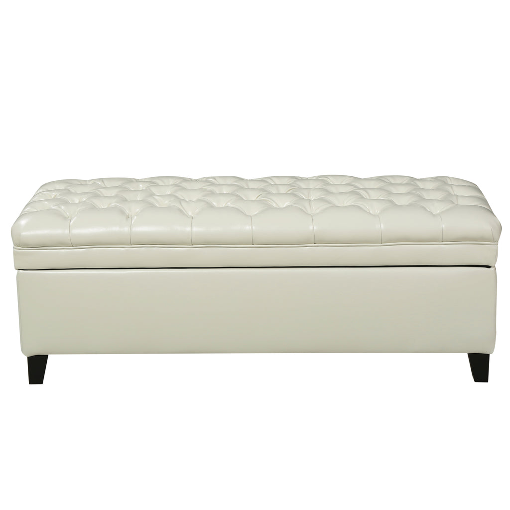 Juliana Storage Ottoman with Hidden Compartment in Ivory PU Leather, 50 x 20.5 Inches - Grand Goldman Shop