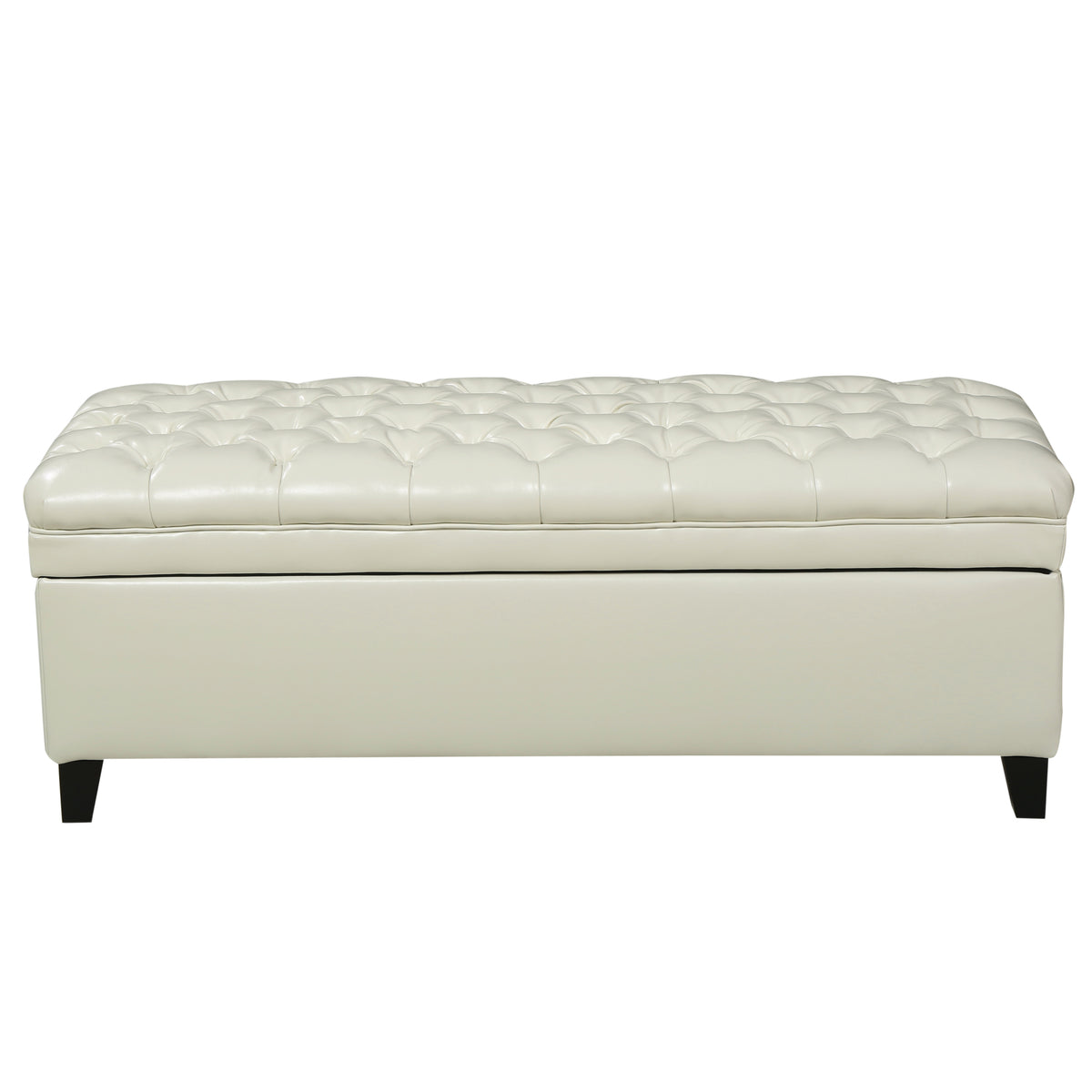 Juliana Storage Ottoman with Hidden Compartment in Ivory PU Leather, 50 x 20.5 Inches - Grand Goldman Shop