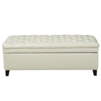 Juliana Storage Ottoman with Hidden Compartment in Ivory PU Leather, 50 x 20.5 Inches - Grand Goldman Shop