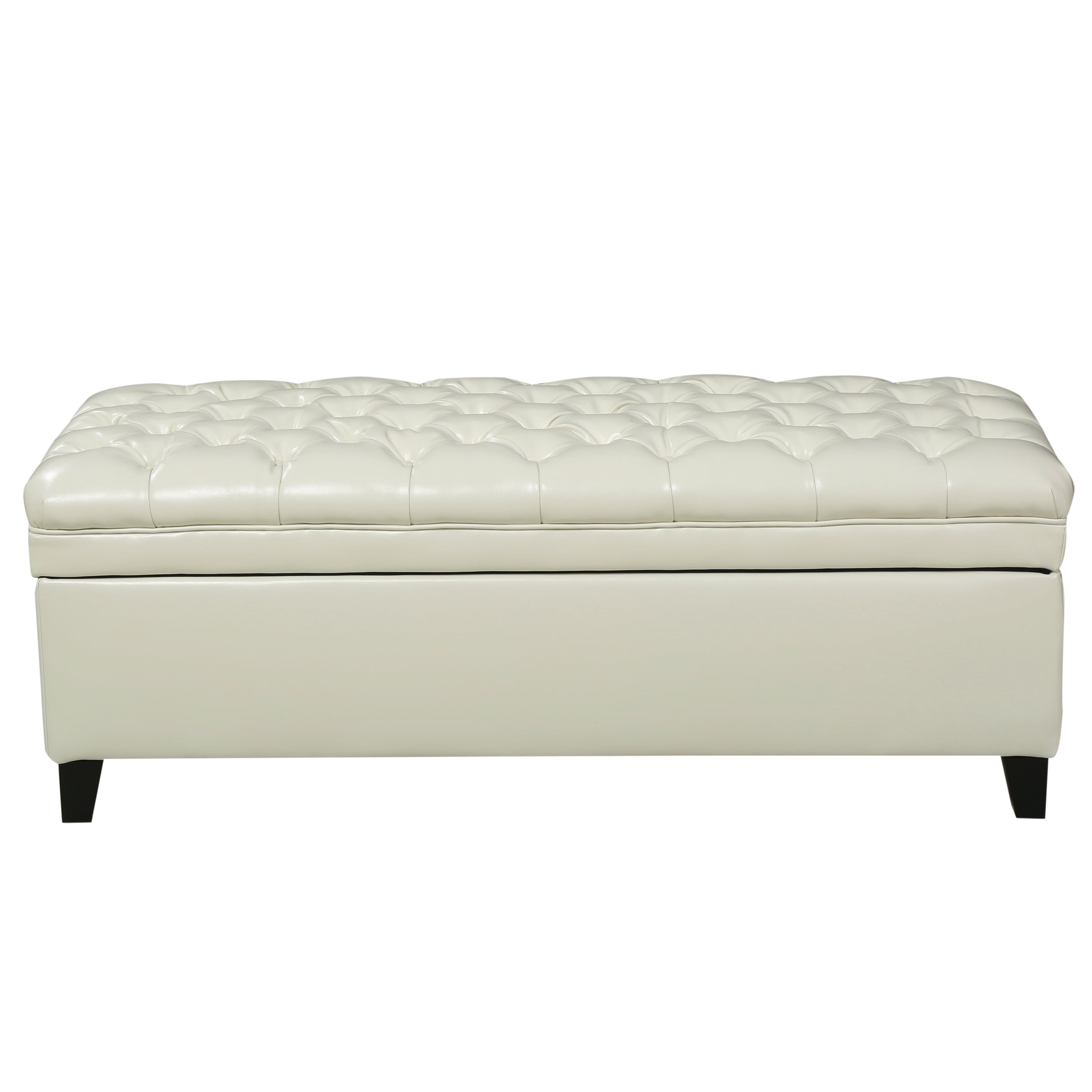 Juliana Storage Ottoman with Hidden Compartment in Ivory PU Leather, 50 x 20.5 Inches - Grand Goldman Shop