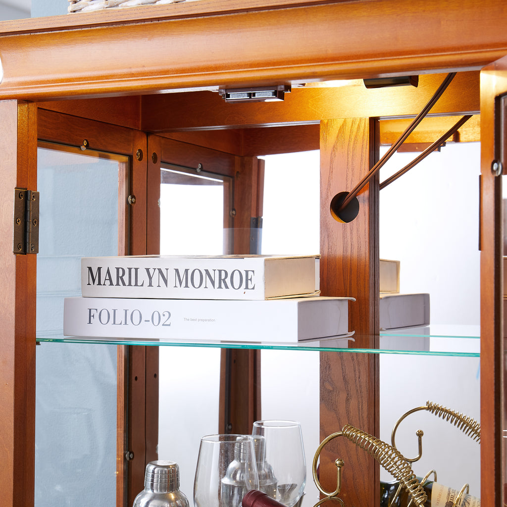 Lighted Glass Curio Display Cabinet,Display Cabinet,Glass Storage Cabinet Glass Wine cabinet Wood Frame Toy Display for Living Room, Kitchen, Pantry light bulb included OAK - Grand Goldman Shop