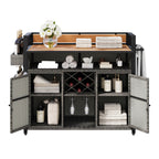 K&K 52.8'W Wicker Outdoor Grill Cart with Extended Plastic Wood Table Top, Rolling Kitchen Island on Wheels with Storage Cabinet, for Patio Backyard Garden Poolside, Double Handle Design, Grey - Grand Goldman Shop
