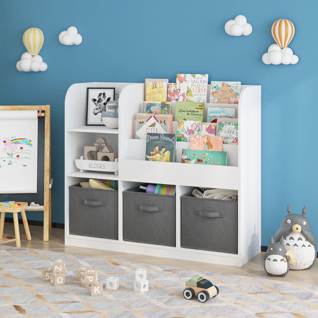 Kids Bookcase and Bookshelf with 3 Collapsible Fabric Drawers, Multifunctional Display Stand for Bedroom, Playroom, Hallway i