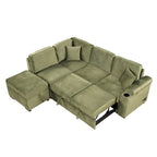 Green Velvet Sleeper Sofa Bed with Storage Ottoman, L Shape Pull Out Couch for Living Room and Bedroom - Grand Goldman Shop