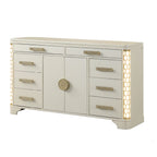 Jasmine Queen 5 Pc LED Bedroom Set in Beige made with Wood and Gold Accents - Grand Goldman Shop
