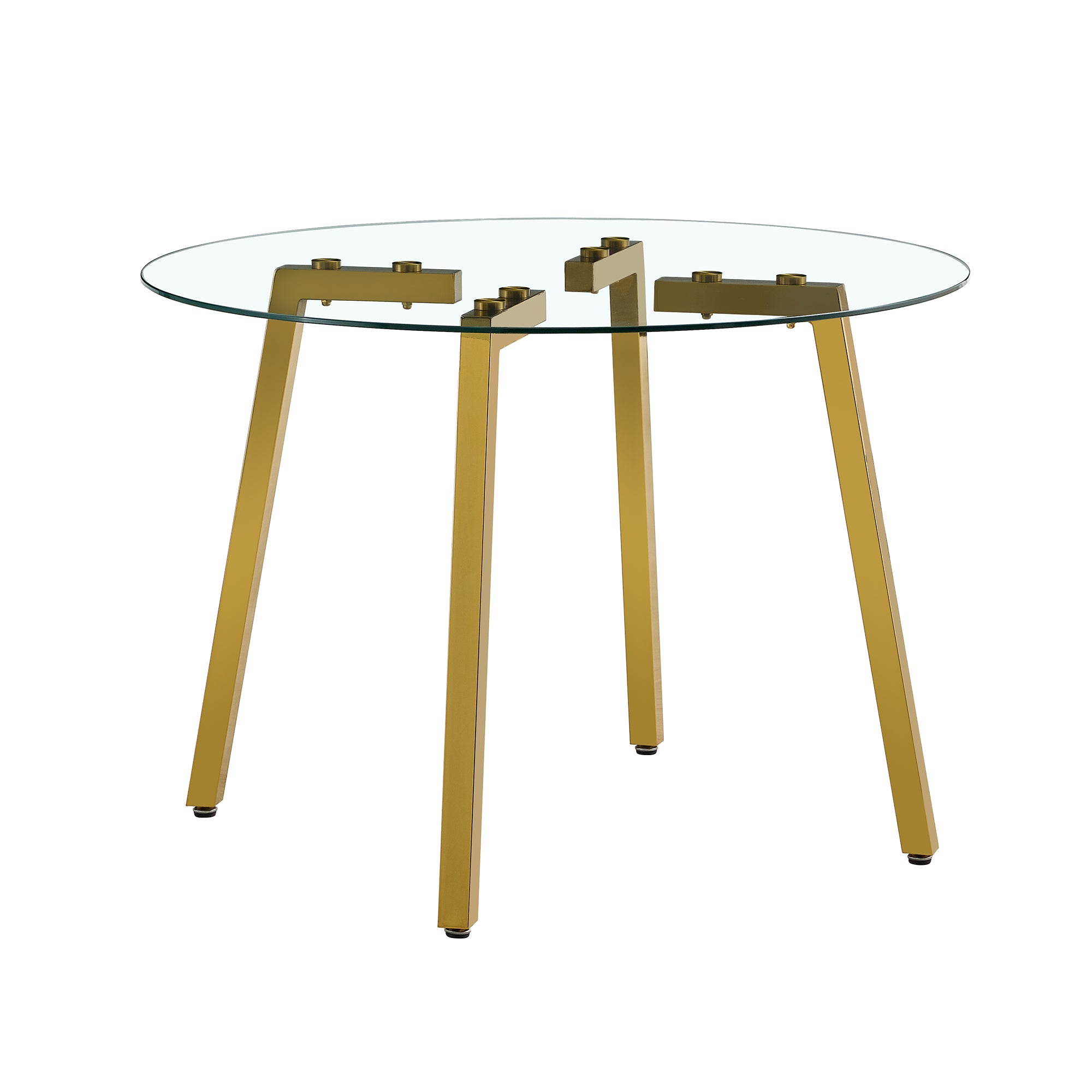 Modern minimalist style circular transparent tempered glass table, tempered glass tabletop, golden metal legs, suitable for kitchen, dining room, and living room, 42 '* 42' * 29.5 '1123r - Grand Goldman Shop
