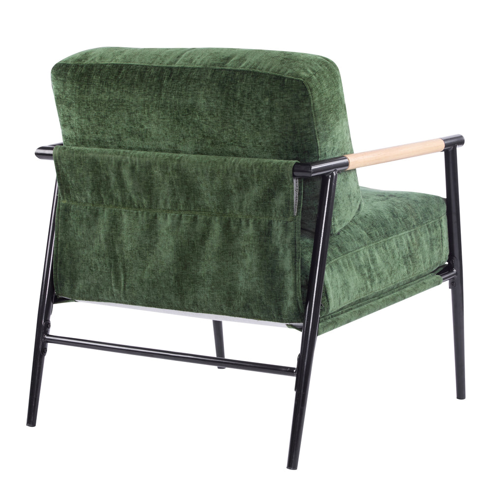 Modern Accent Chair with Plush Cushions, Minimalist Metal Frame, Wooden Armrest Design, Green - Grand Goldman Shop