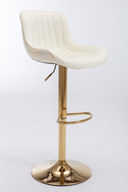 Chrome Footrest and Base Swivel Height Adjustable Mechanical Lifting Velvet + Golden Leg Simple Bar Stool,Set of 2,Ivory - Grand Goldman Shop