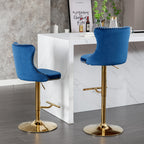 A&A Furniture,Golden Swivel Velvet Barstools Adjusatble Seat Height from 25-33 Inch, Modern Upholstered Bar Stools with Backs Comfortable Tufted for Home Pub and Kitchen Island,Blue,Set of 2 - Grand Goldman Shop