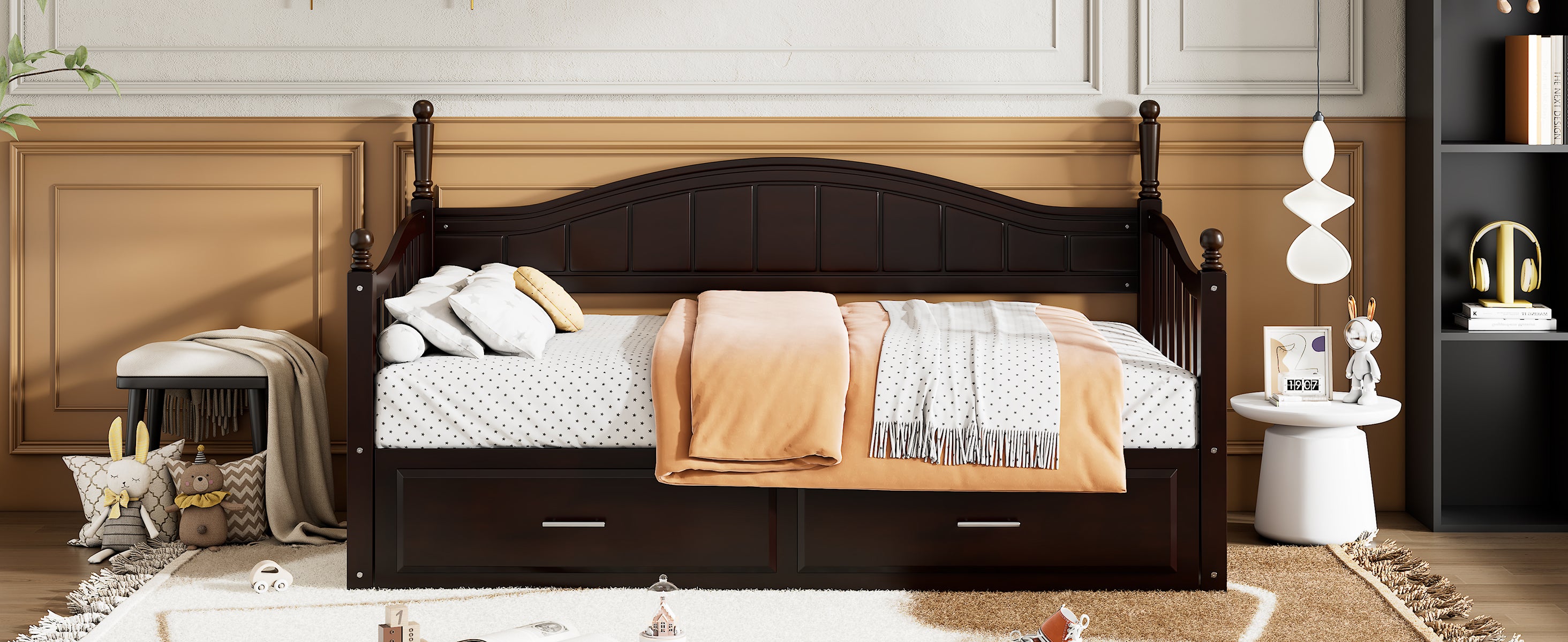 Wooden Twin Size Daybed with Twin Size Trundle, Extendable Daybed with Two Storage Drawers, Espresso(Expected Arrival Time:9.12) - Grand Goldman Shop