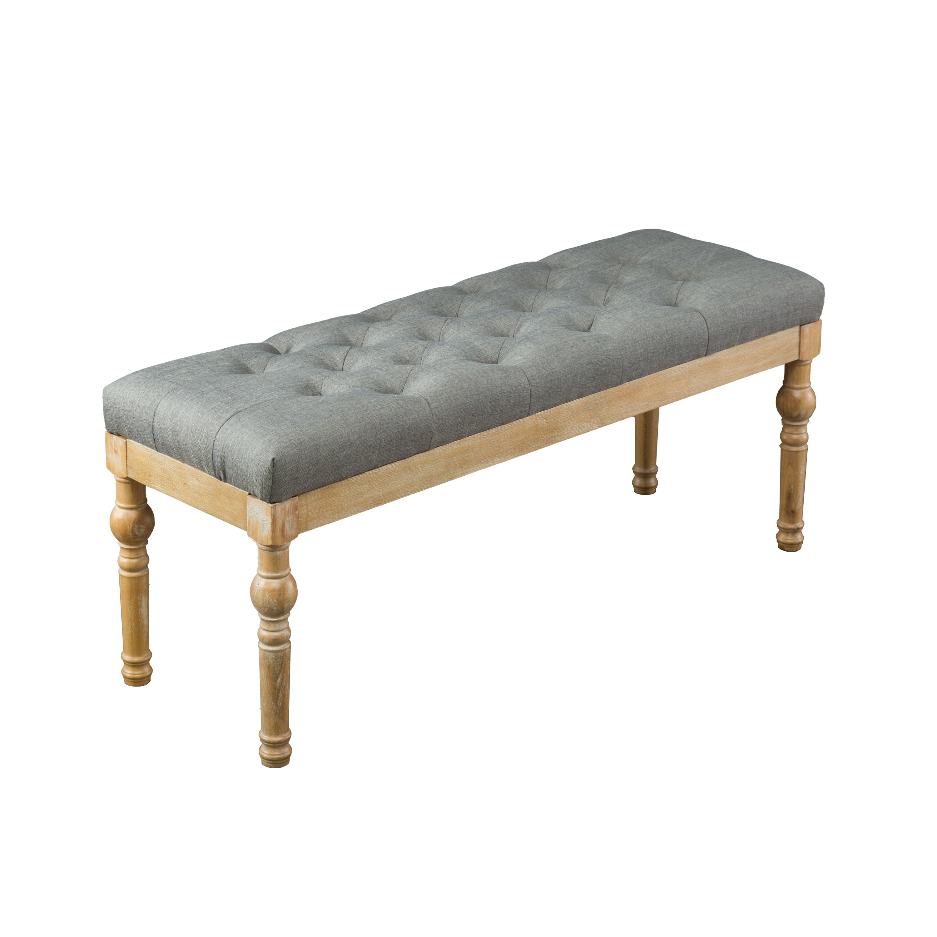 Habit Solid Wood Button Tufted Dining Bench, Grey - Grand Goldman Shop