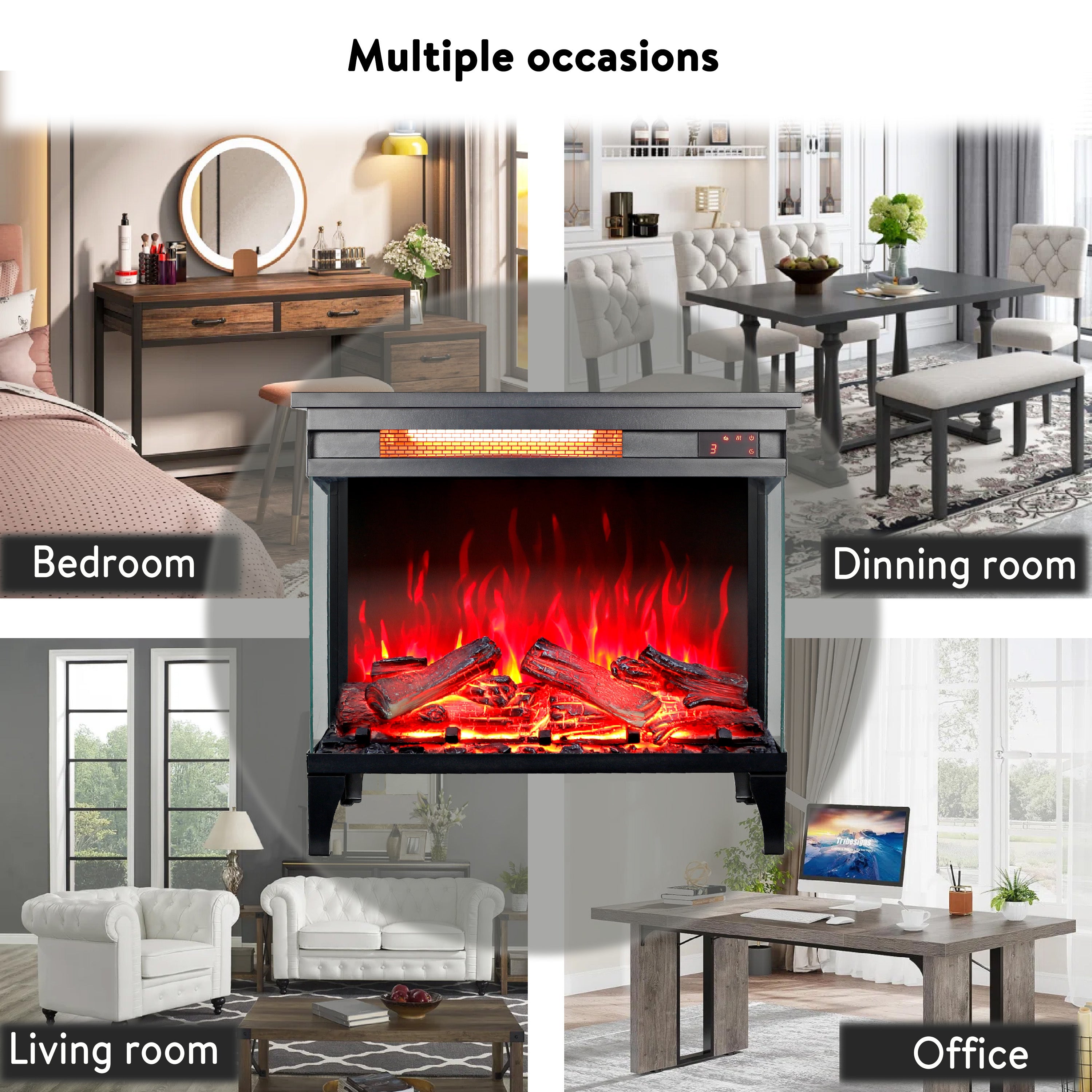 24 inch three sided glass electric fireplace with feet - Grand Goldman Shop
