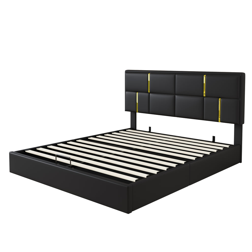 2-Pieces Bedroom Sets,Queen Size Upholstered Platform Bed with Hydraulic Storage System,Storage Ottoman with Metal Legs,Black(Old SKU:N733S207778B) - Grand Goldman Shop