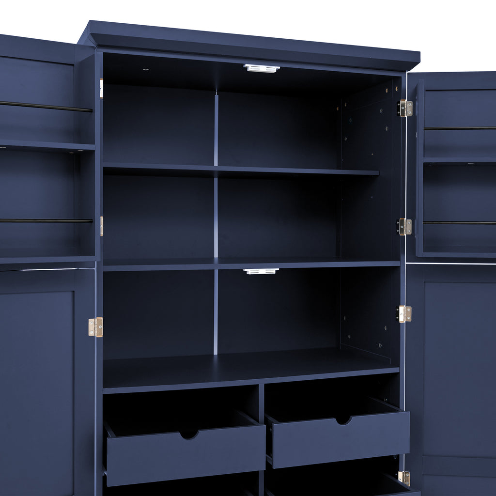 [Assembly Video Provided] TOPMAX 35.5x17.6x70.9inch Freestanding Kitchen Pantry Cabinet, Tall Storage Cabinet with 4 Doors, 2 Door Shelves, 8 Pull-out Trays and Adjustable Shelf for Dining Room, Blue - Grand Goldman Shop