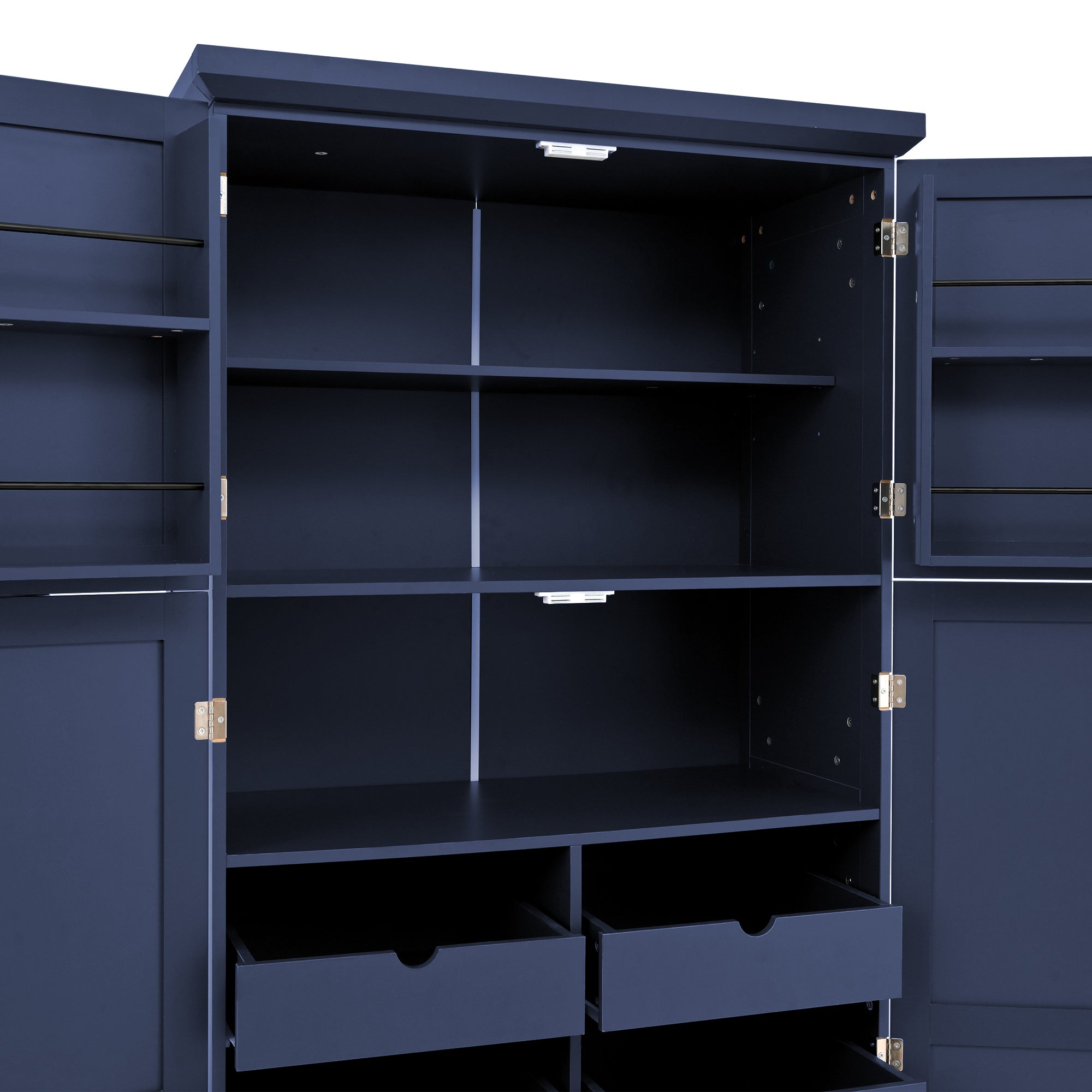 [Assembly Video Provided] TOPMAX 35.5x17.6x70.9inch Freestanding Kitchen Pantry Cabinet, Tall Storage Cabinet with 4 Doors, 2 Door Shelves, 8 Pull-out Trays and Adjustable Shelf for Dining Room, Blue - Grand Goldman Shop