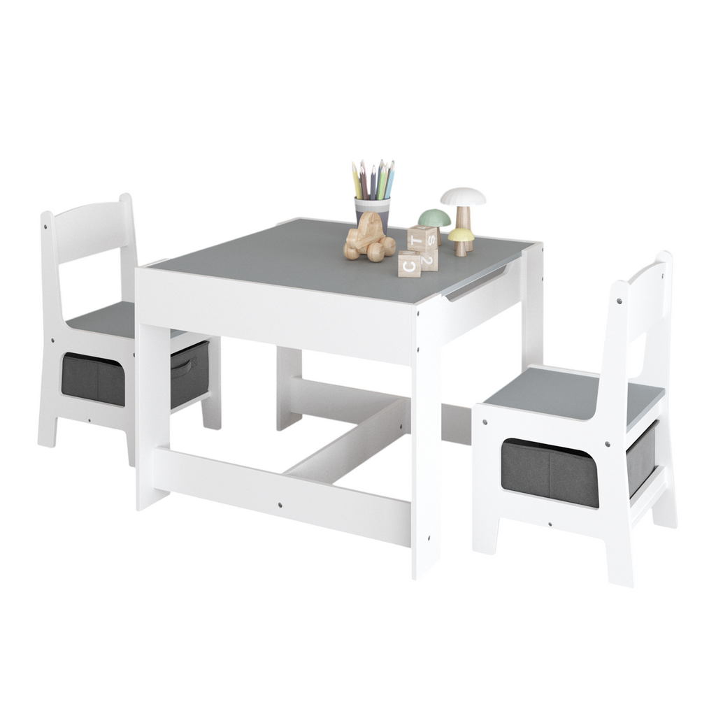 Kids Table and Chair Set, 3 in 1 Wooden Activity Table with Storage Drawer for Toddlers Drawing, Reading, Crafts, 2 in 1 Deta