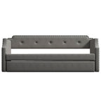 Gray Upholstered Daybed with Trundle, Twin, Wood Slat Support, Linen Fabric Frame Sofa Bed - Grand Goldman Shop