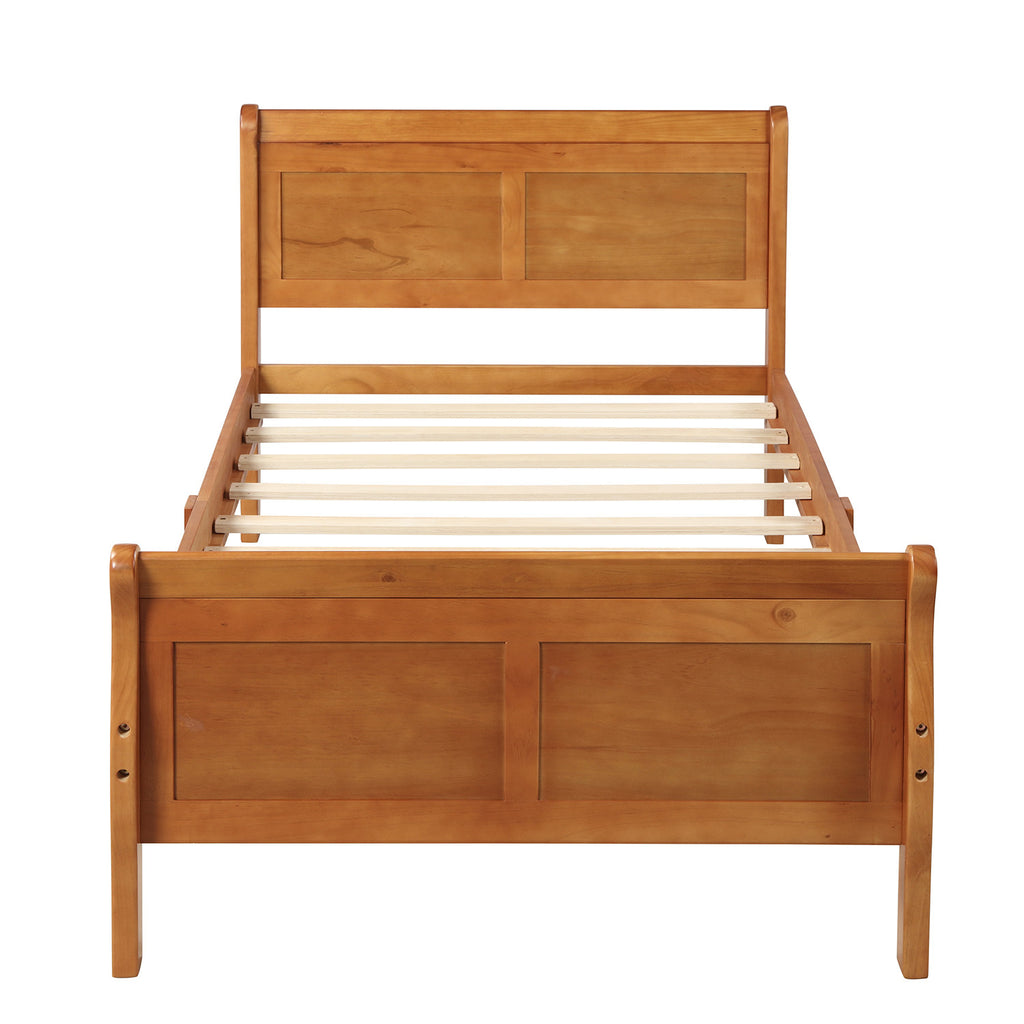 Minimalist Wood Platform Twin Bed Frame with Sleigh Headboard/Footboard and Wood Slat Support - Grand Goldman Shop