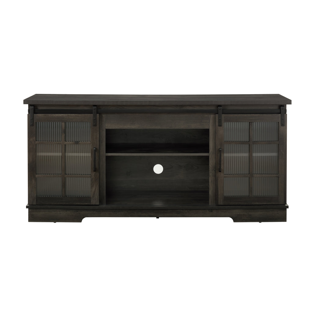 Multipurpose Sliding Door TV Stand Large Storage Cabinet with 2 Sliding Fluted Glass Tempered Doors, TV Up to 65'', TV Desk Storage Rack, Charcoal GREY, 59.13'W*15.94'D*27.8'H - Grand Goldman Shop