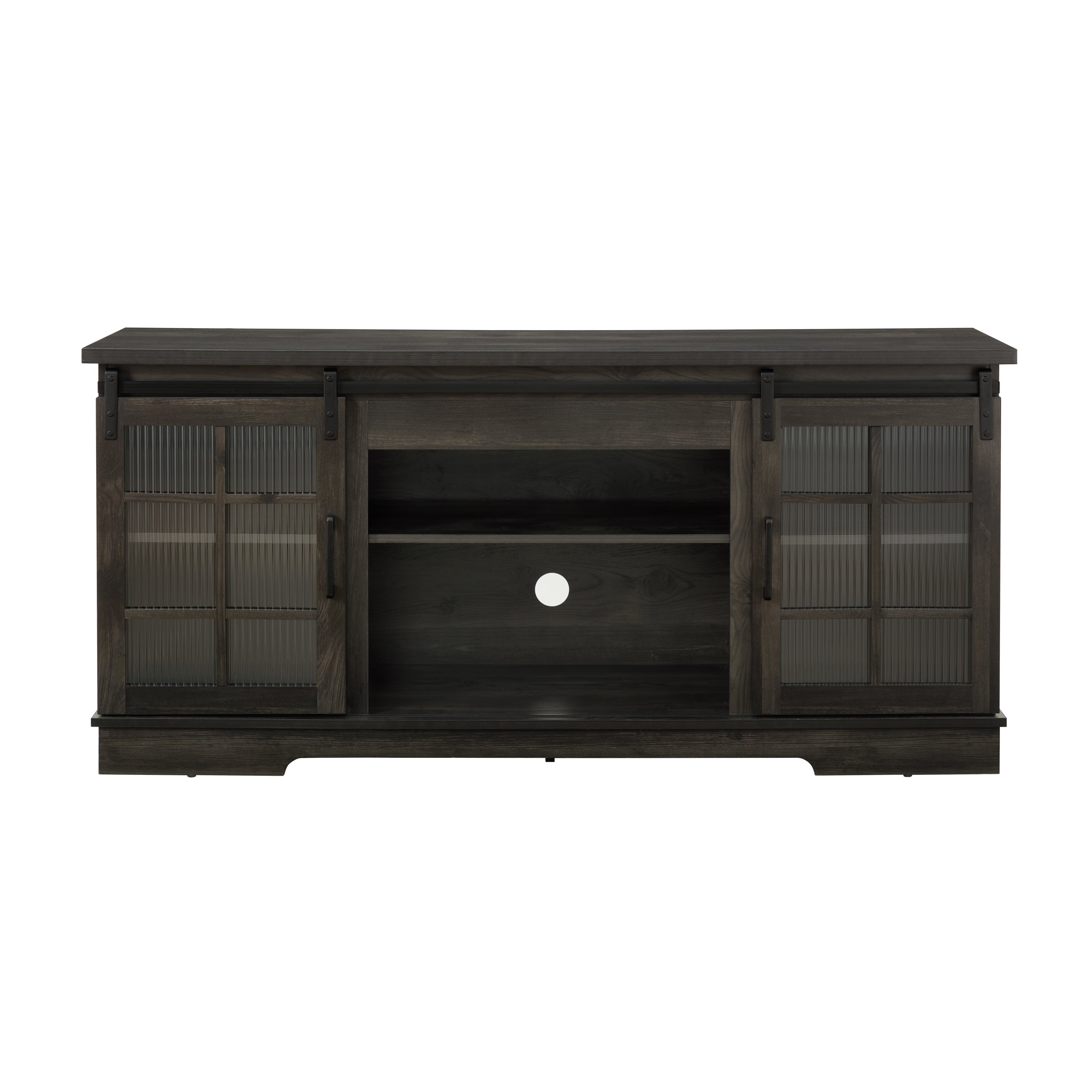 Multipurpose Sliding Door TV Stand Large Storage Cabinet with 2 Sliding Fluted Glass Tempered Doors, TV Up to 65'', TV Desk Storage Rack, Charcoal GREY, 59.13'W*15.94'D*27.8'H - Grand Goldman Shop