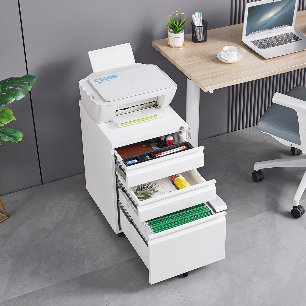 3-Drawer Mobile File Cabinet with Lock, 5 Wheels (2 Brakes + Anti-Tip),Cold Rolled Steel Fully Assembled Metal Filing Cabinet
