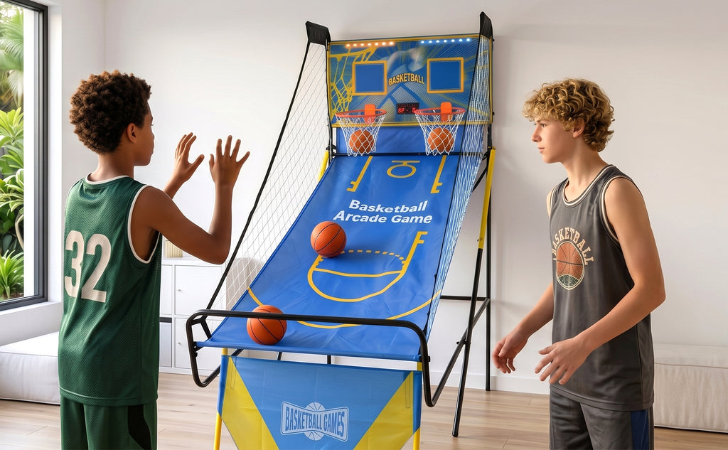 Dual Shot Foldable Basketball Arcade Game, LED Digital Scoreboard, 4 Balls & Pump, Indoor Family Entertainment Game | Premium