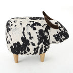 Cow-Shaped Ottoman Footstool, Black and White Modern Accent Stool with Velvet Horns, Fabric Body, Birch Legs - Grand Goldman Shop