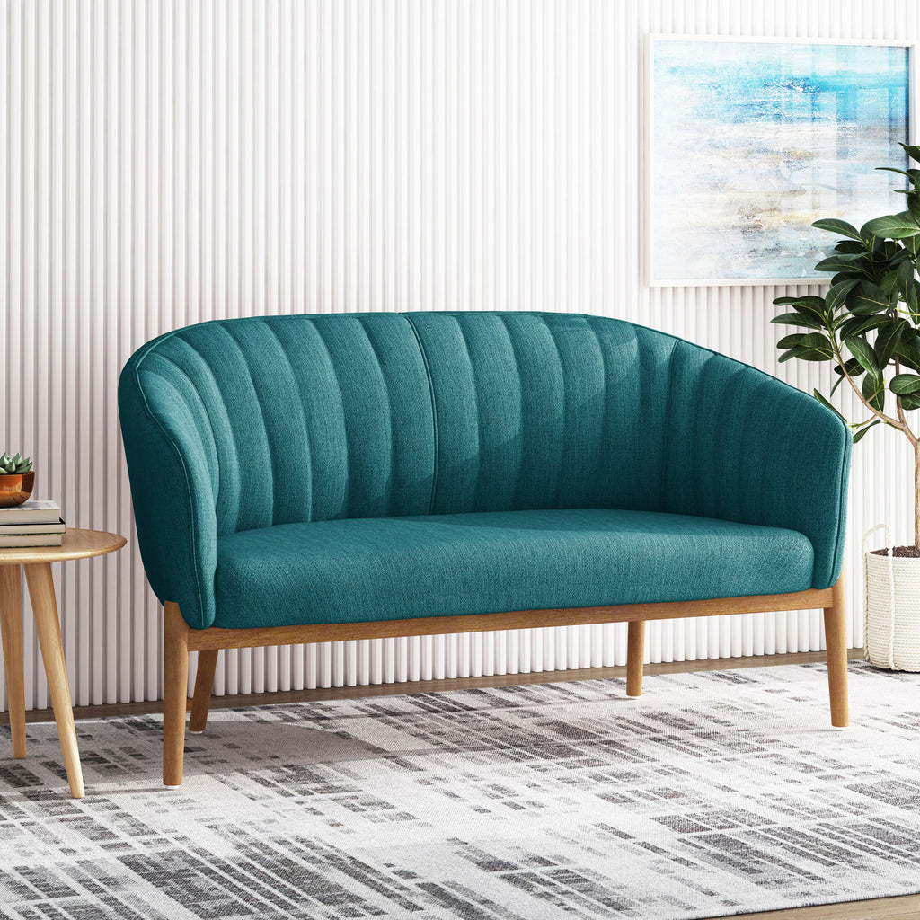 Mid Century Modern Loveseat with Channel Stitched Backrest - Grand Goldman Shop