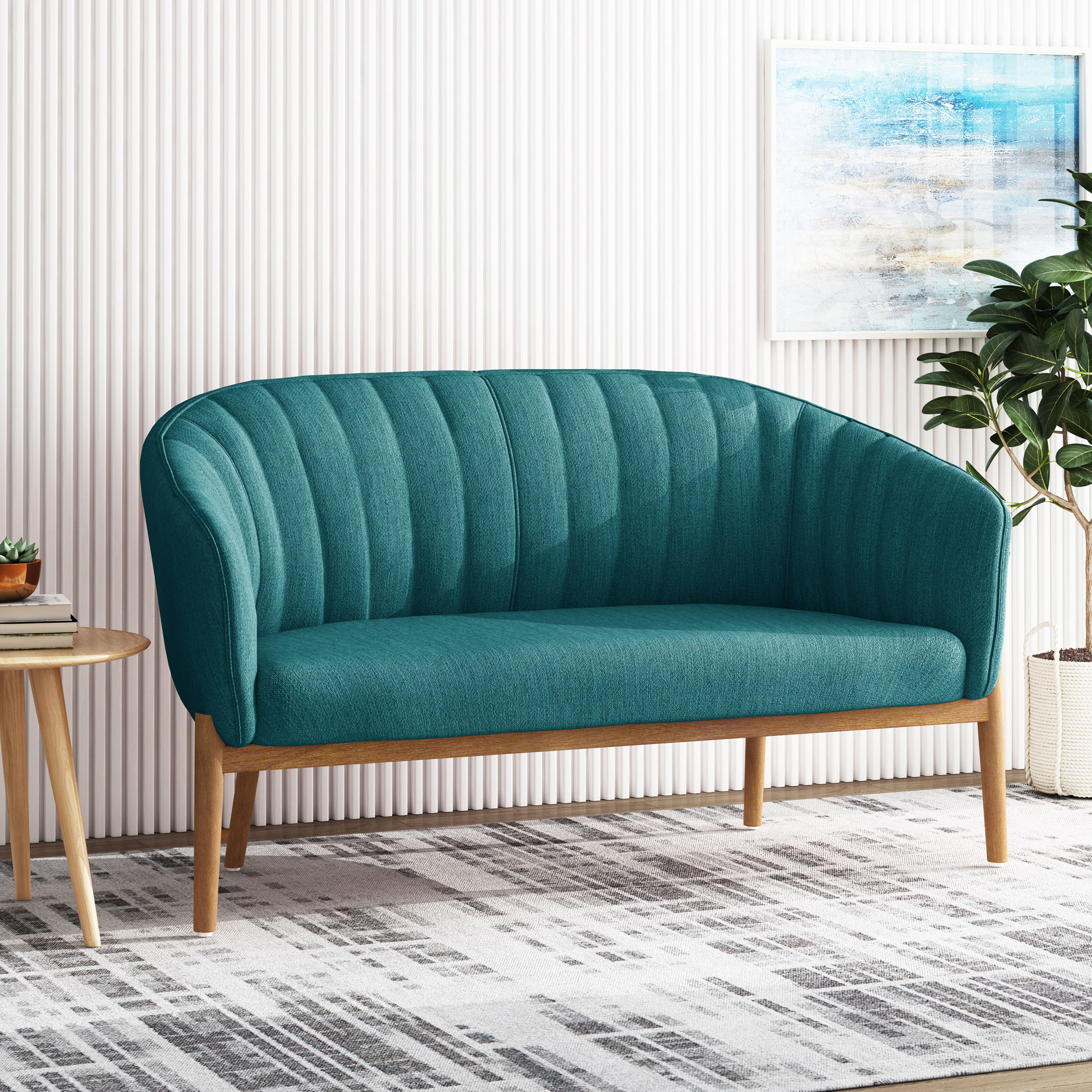 Mid Century Modern Loveseat with Channel Stitched Backrest - Grand Goldman Shop