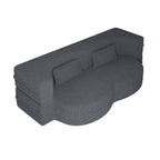 Modern Floor Sofa, with 2 Pillows, Convertible Teddy Fabric Foam Filled Bed, 15 inch Full Size Folding Mattress, Suitable for Living Room, Guest room, Game Room, Grey - Grand Goldman Shop
