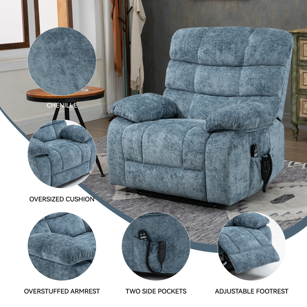 Lift Recliner Chair Heat Massage Dual Motor Infinite Position Up to 350 LBS Large Electric Power Lift Recliners with Power-Remote, Medium-firm and Heavy duty, Blue - Grand Goldman Shop