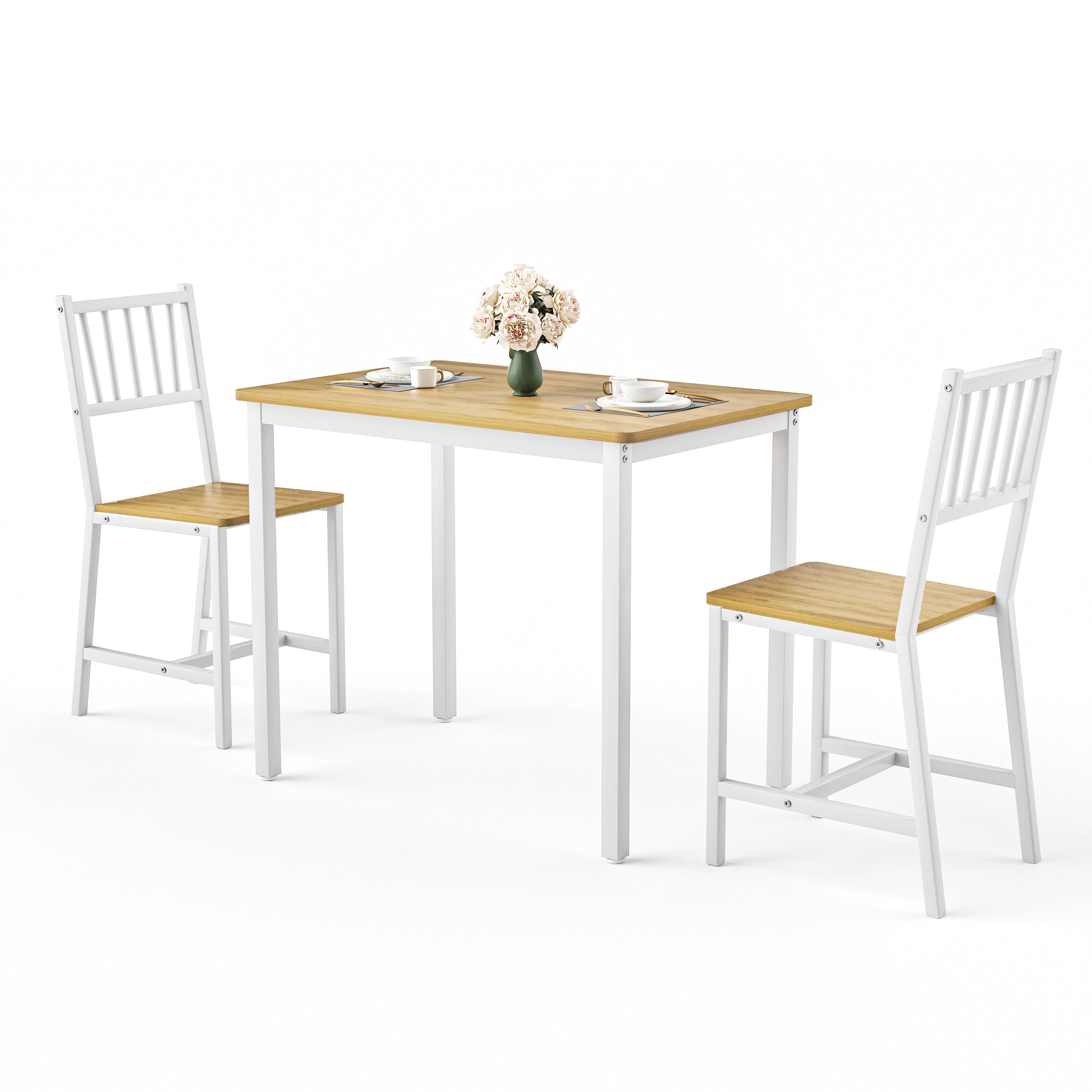 Dining Table Set, Bar Table with 2 Dining chairs, Kitchen Table Counter with Chairs, Industrial for Kitchen Breakfast Table, Living Room, Party Room,Natural and White,35.4″L x23.6″W x 29.7″H - Grand Goldman Shop