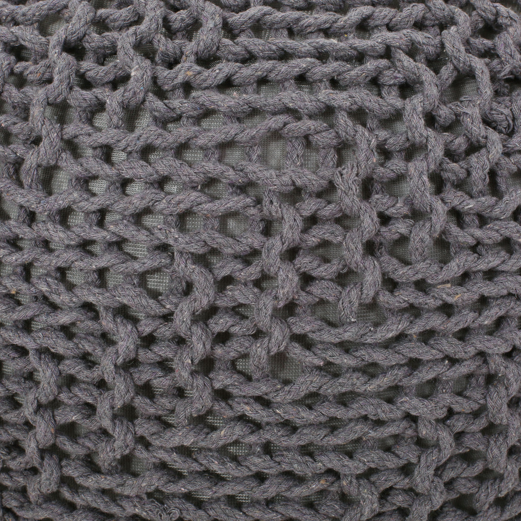 Hazel Modern Knitted Cotton Yarn Round Pouf with Eco-Friendly PET Fibers, Dark Grey, 20 x 20 inches - Grand Goldman Shop