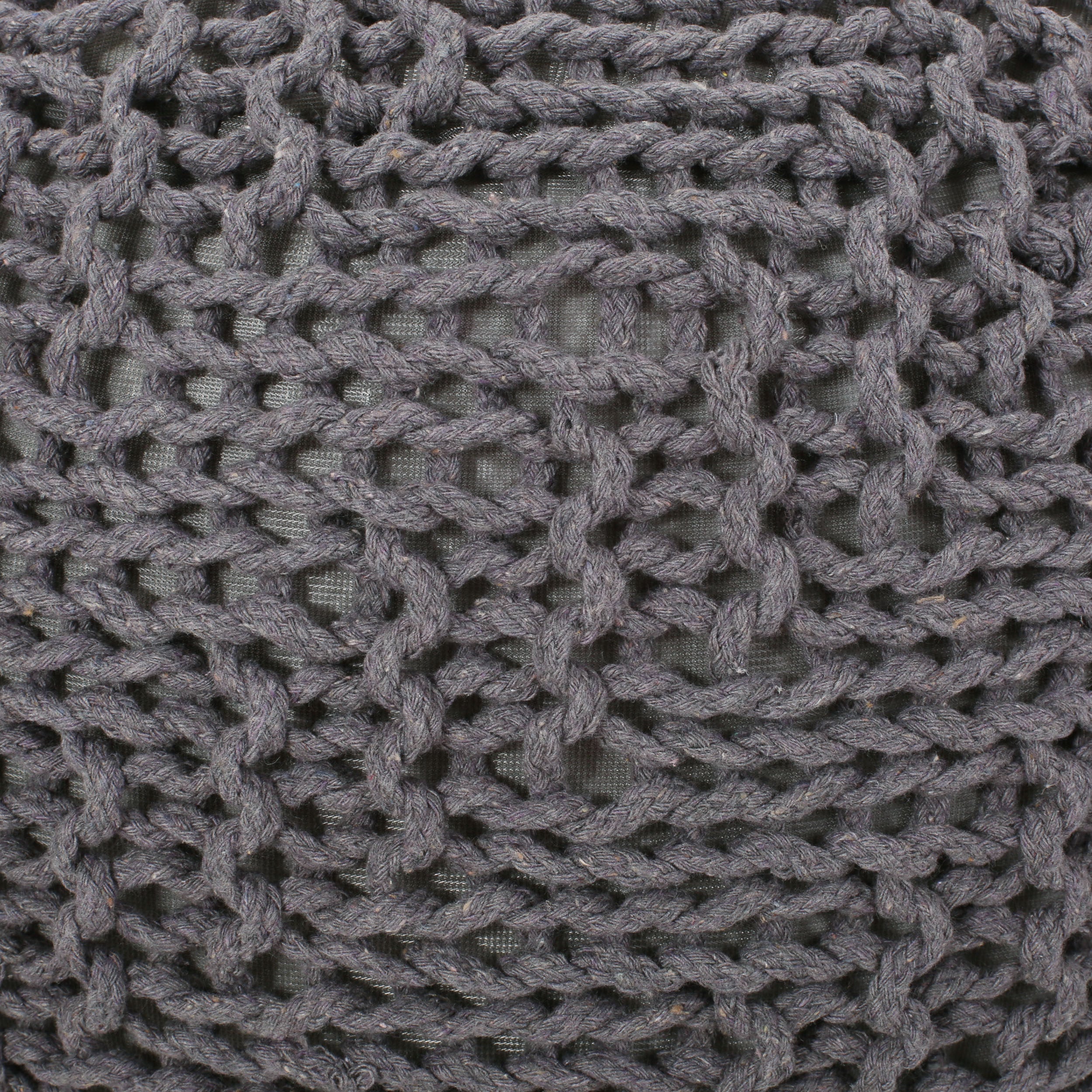 Hazel Modern Knitted Cotton Yarn Round Pouf with Eco-Friendly PET Fibers, Dark Grey, 20 x 20 inches - Grand Goldman Shop