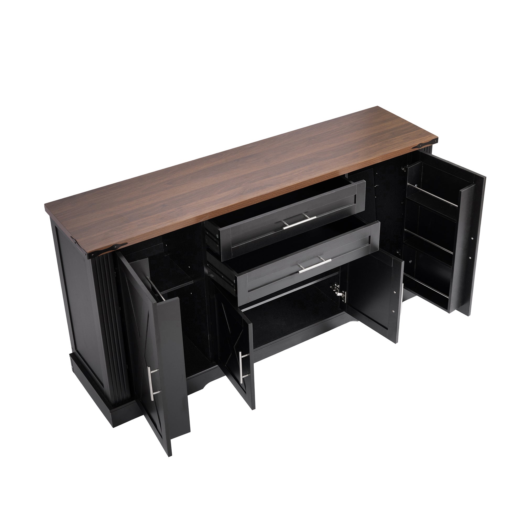 Black Farmhouse Barn Door Storage Cabinet with 2 Drawers & Door Rack, Adjustable Shelves, MDF Construction, 63.11' L x 15.75' W x 32.09' H - Grand Goldman Shop