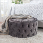 Modern Velvet Ottoman Footstool with Plush Cushioning in Grey - Grand Goldman Shop