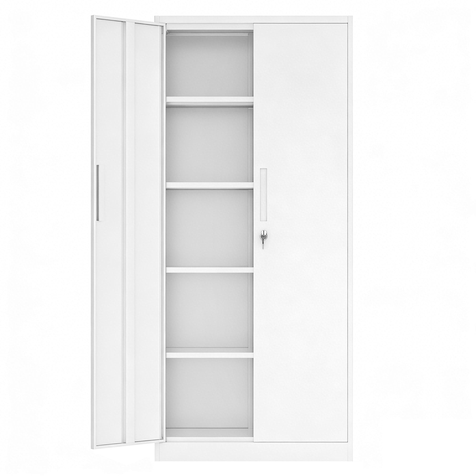 71'H Metal Garage Storage Cabinet, White Tool Steel Locking Cabinet with Doors and 4 Adjustable Shelves, Tall Cabinets for Ga